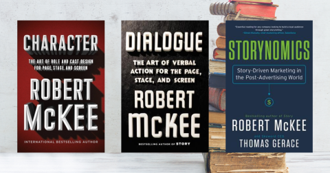 The Art of Fiction Trilogy on a Background with Books