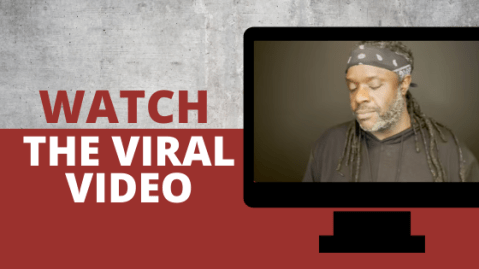 Tyler Merritt in computer with text that says watch the viral video