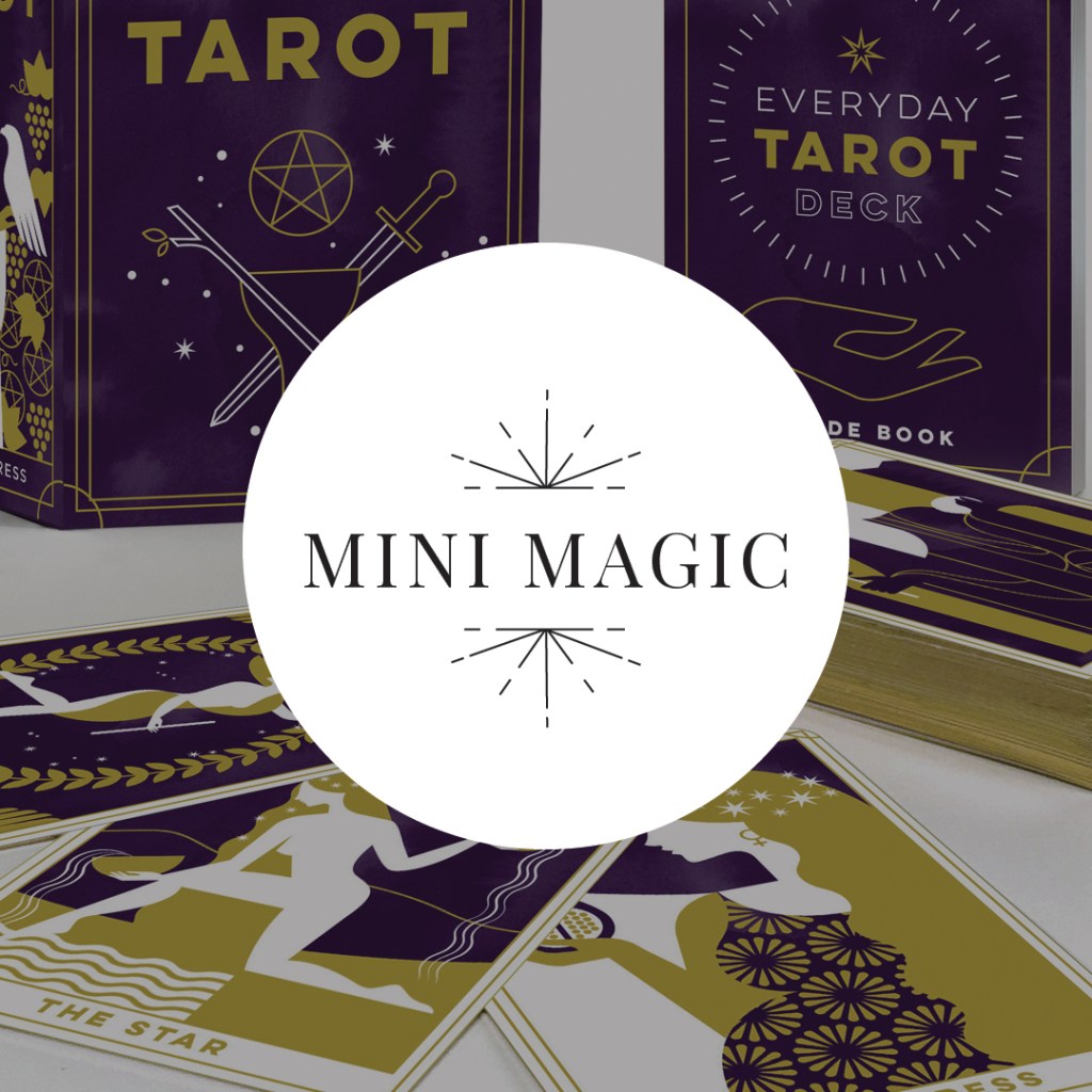 Designed graphic reading "Mini Magic" in a white circle over the product image for the "Everyday Tarot Mini Tarot Deck"
