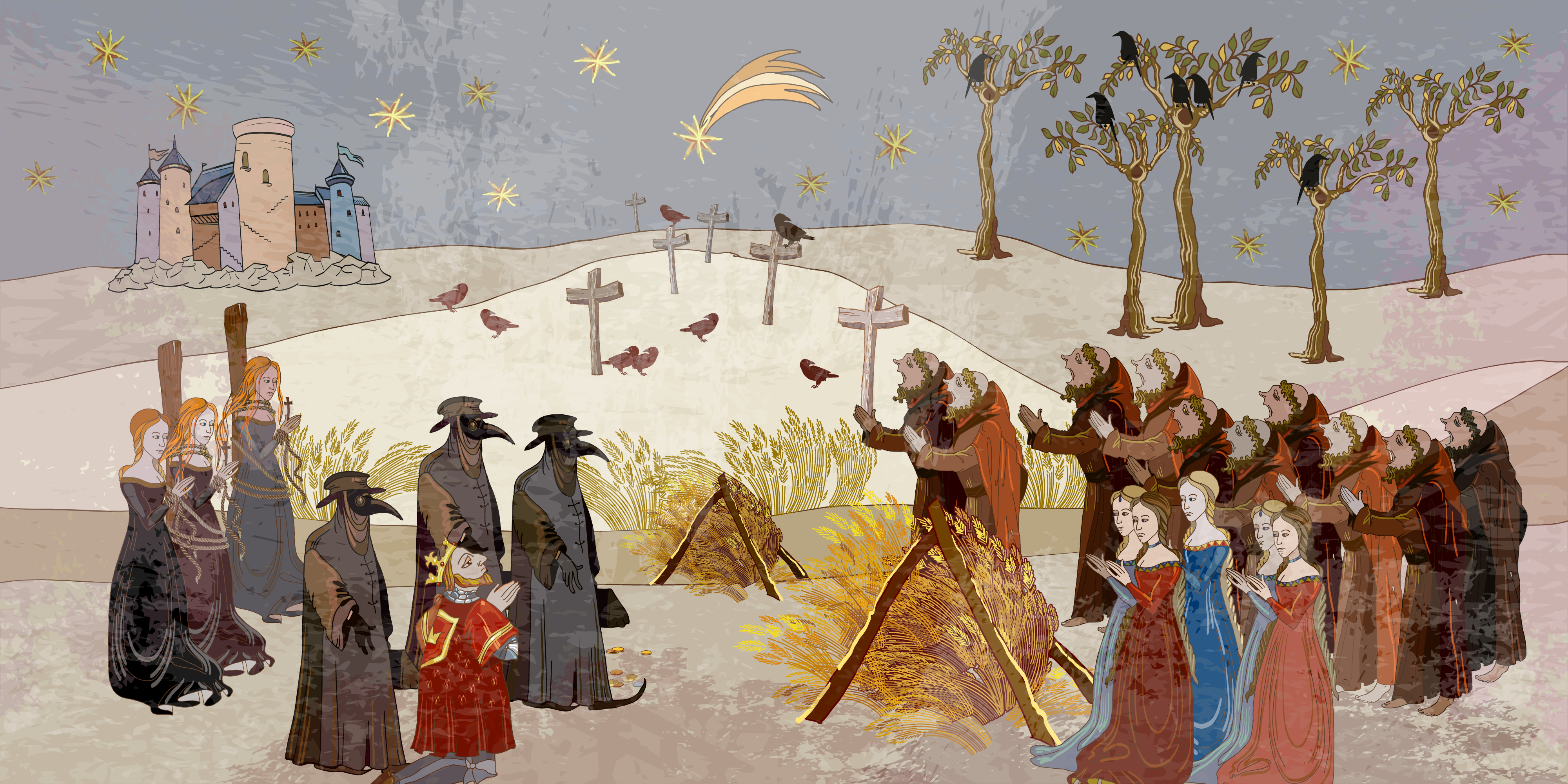 Coronavirus,Art.,Plague,Epidemic.,Terrible,Doctors.,Medieval,Scene.,World,Pestilence.