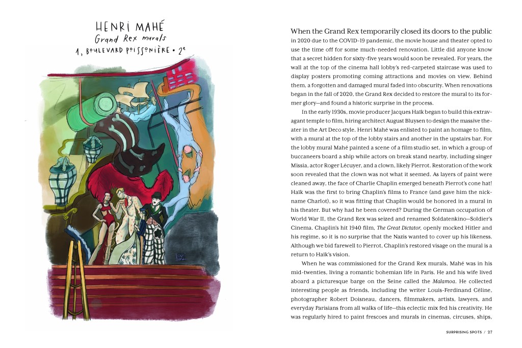 Interior spread featuring the pages on Mahé's Grand Rex murals