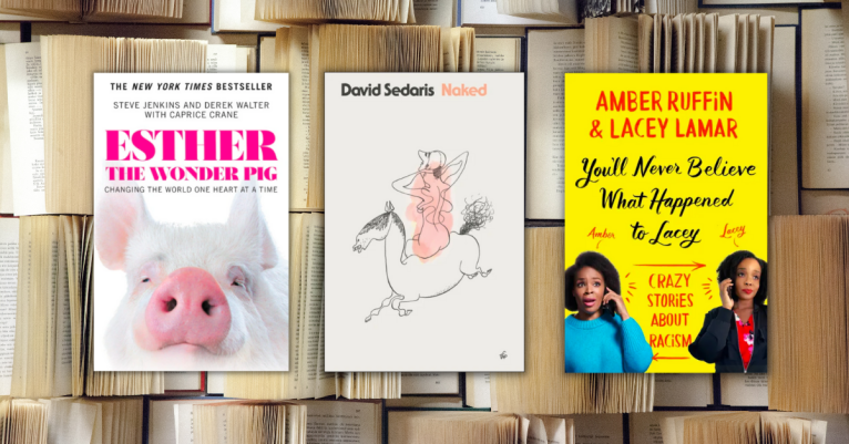 three books on a background of books