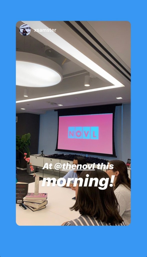 NOVL - Image of NOVL logo displayed on screen in a Hachette conference room