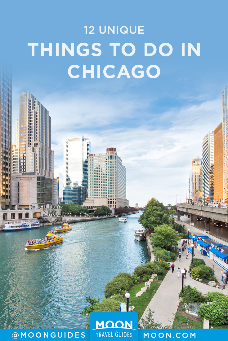 pinterest graphic with a photo of the chicago river and overlaid text reading things to do in chicago