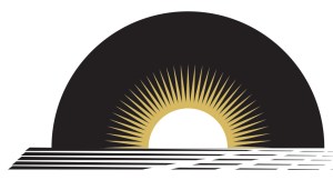 Illustration of the rising moon in black and gold