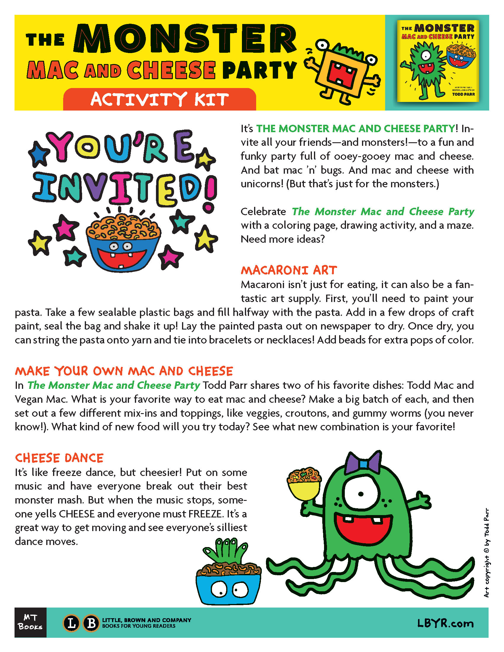 LBYR - First page of 'Monster Mac and Cheese Party' book club guide by Todd Parr 