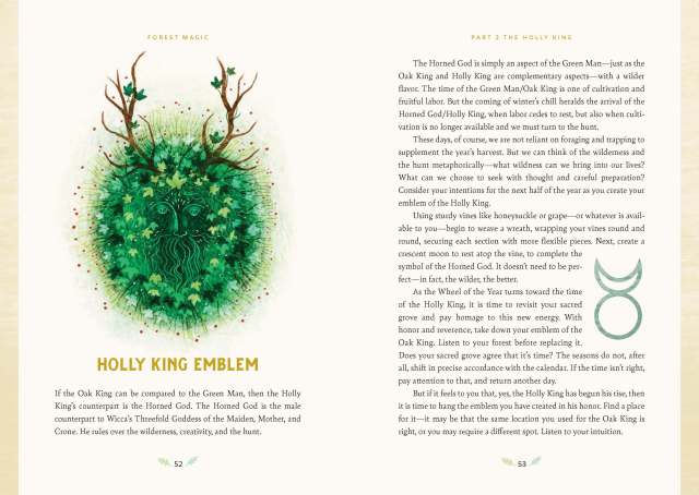 Interior spread from “Forest Magic” showing the start of the section titled “Holly King Emblem”