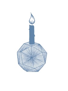 Cut-paper art of a candle set inside a geometric base, rendered in blue. The art is featured on the Head Remedy cards in the Resilience Alchemy deck.