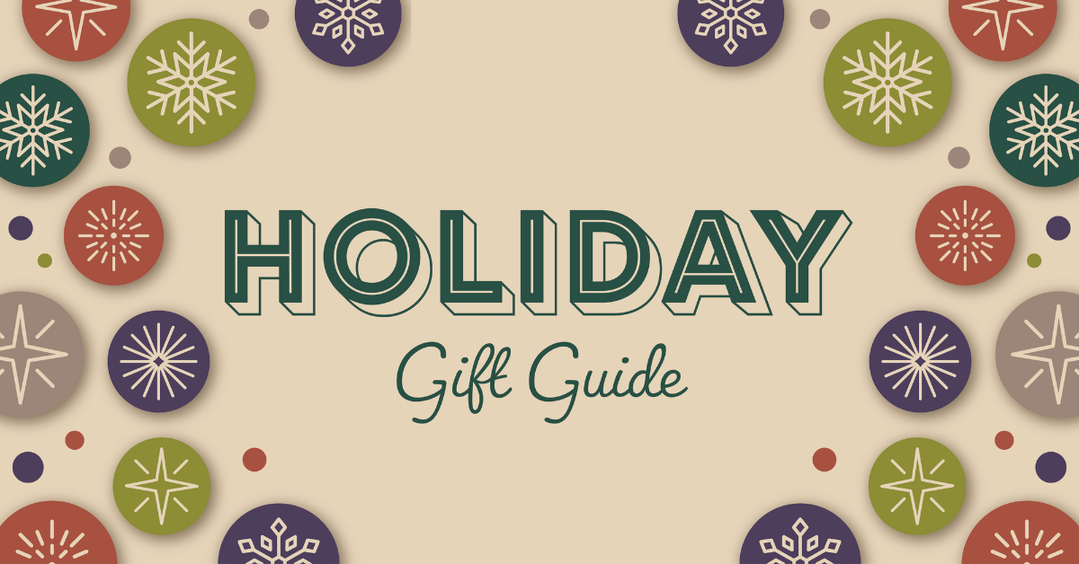 Holiday gift guide graphic with link to products page.