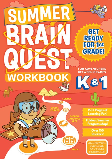 Summer Brain Quest K&1 workbook cover with illustrated boy wearing a plane costume