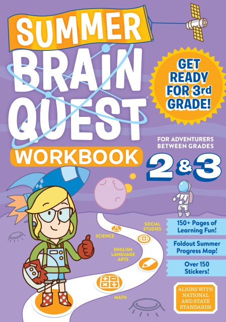 Summer Brain Quest 2&3 workbook cover with illustrated girl wearing an astronaut costume in front of a rocket