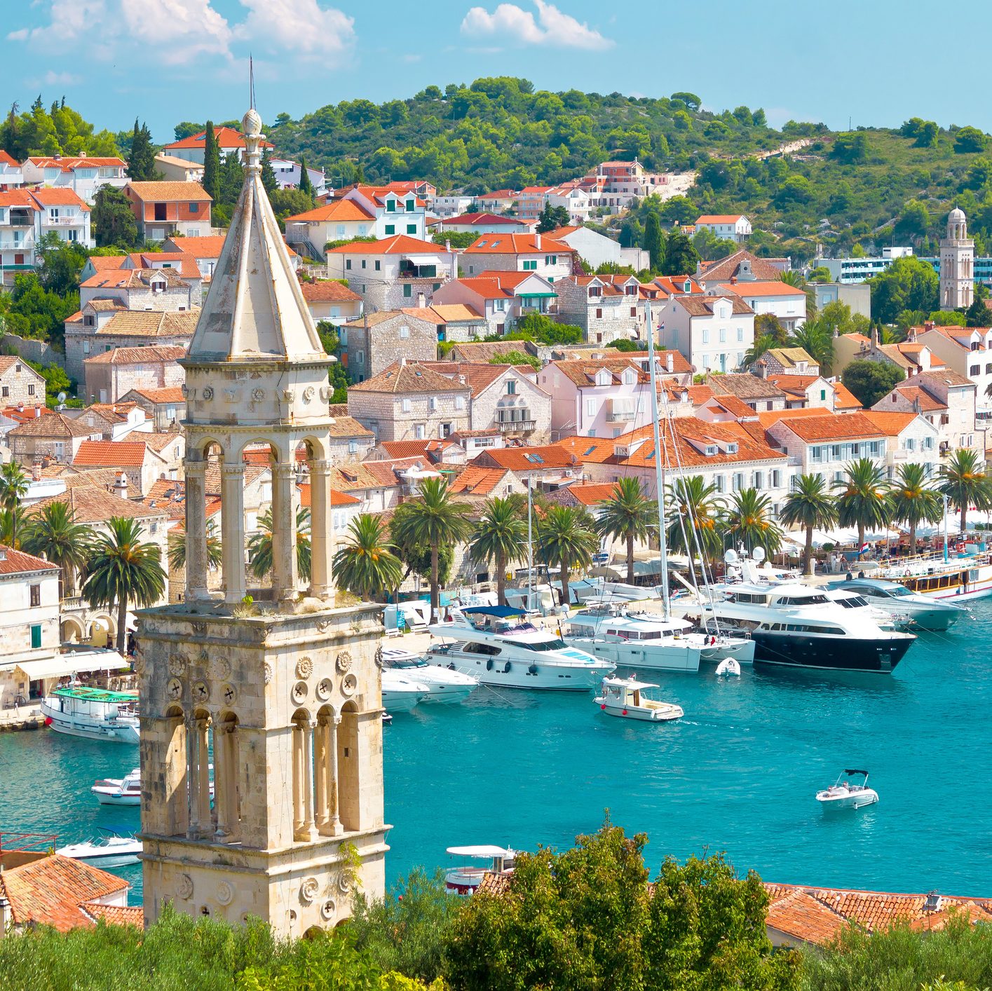 A hilltop view on the Croatian island of Hvar overlooks the Adriatic Sea
