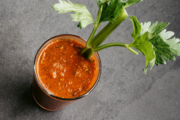 Photo of a Blood Mary with a stalk of celery. 