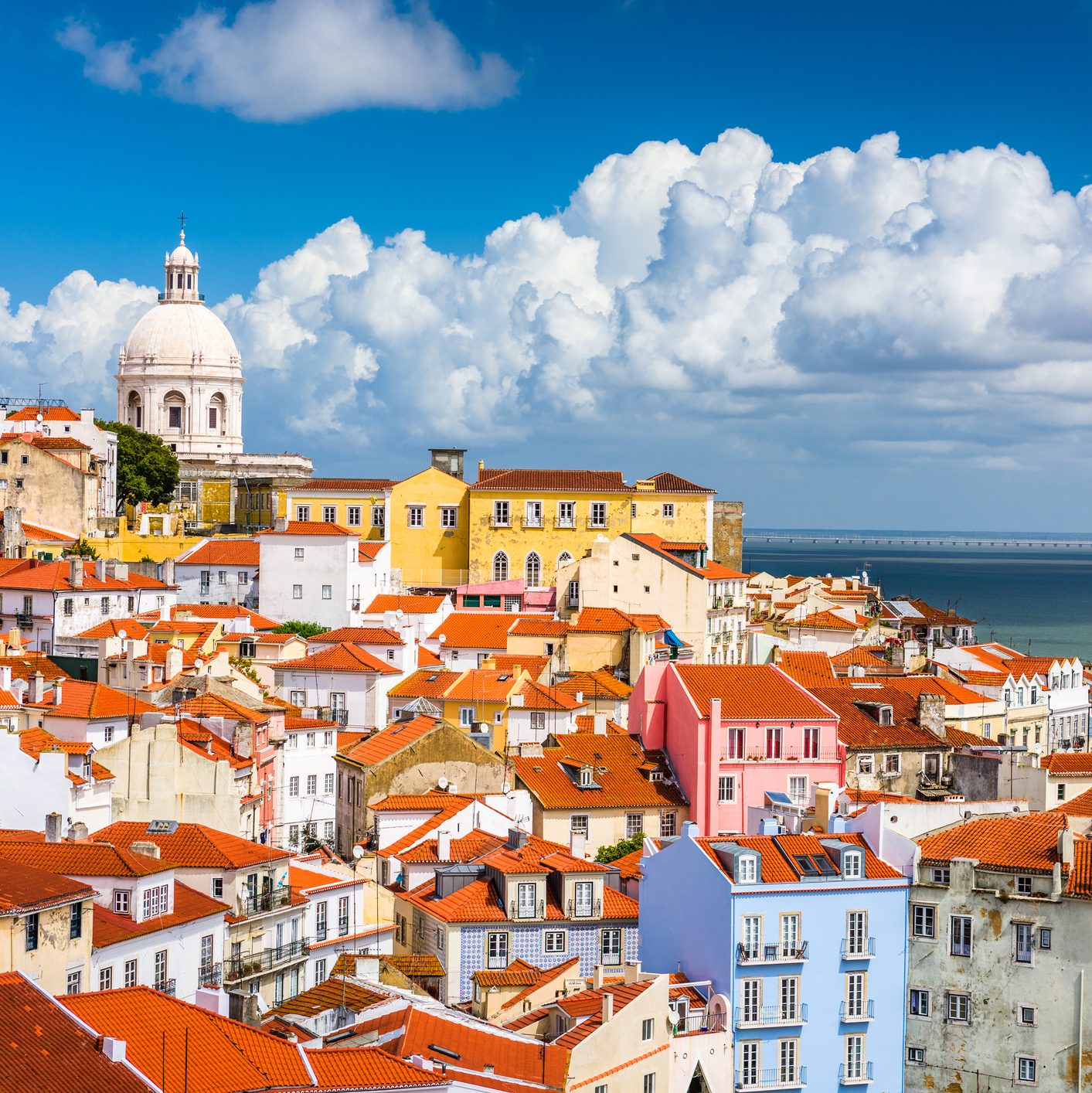 Pastel-colored houses in Lisbon, Portugal