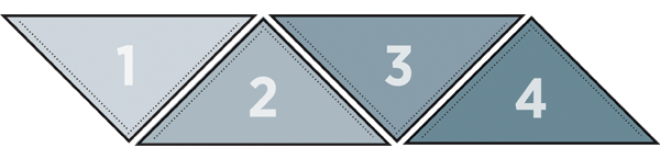 Illustration of four numbered triangles placed together to form a rectangle.