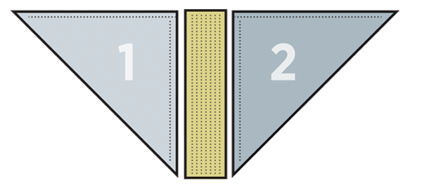 Illustrated diagram of a vertical insertion between two triangular wedges.