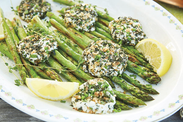 Lemon Roasted Asparagus with Baked Goat Cheese