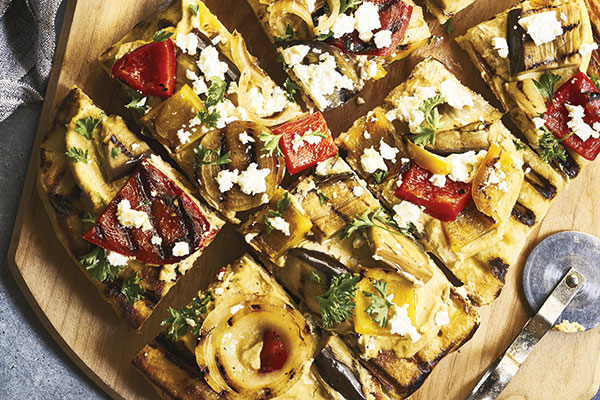 Grilled Flatbread with Hummus and Veggies- Photo © Johnny Autry, excerpted from The Harvest Baker
