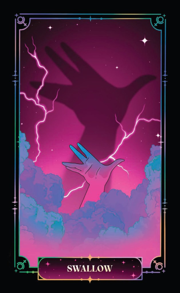 The Swallow card from "Oracle of Pluto: A 55-Card Exploration of the Undiscovered Self"