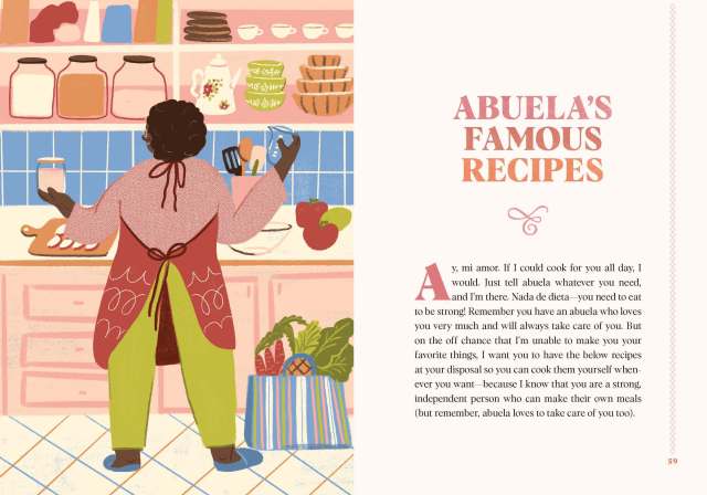 Interior spread from “The Little Book of Abuelita Wisdom” showing the beginning of the chapter titled “Abuela’s Famous Recipes”