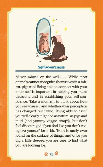 The guidebook entry for “Pig: Self-Awareness” from “Trash Animals Oracle: Inspiration and Guidance from Chaotic Creatures”