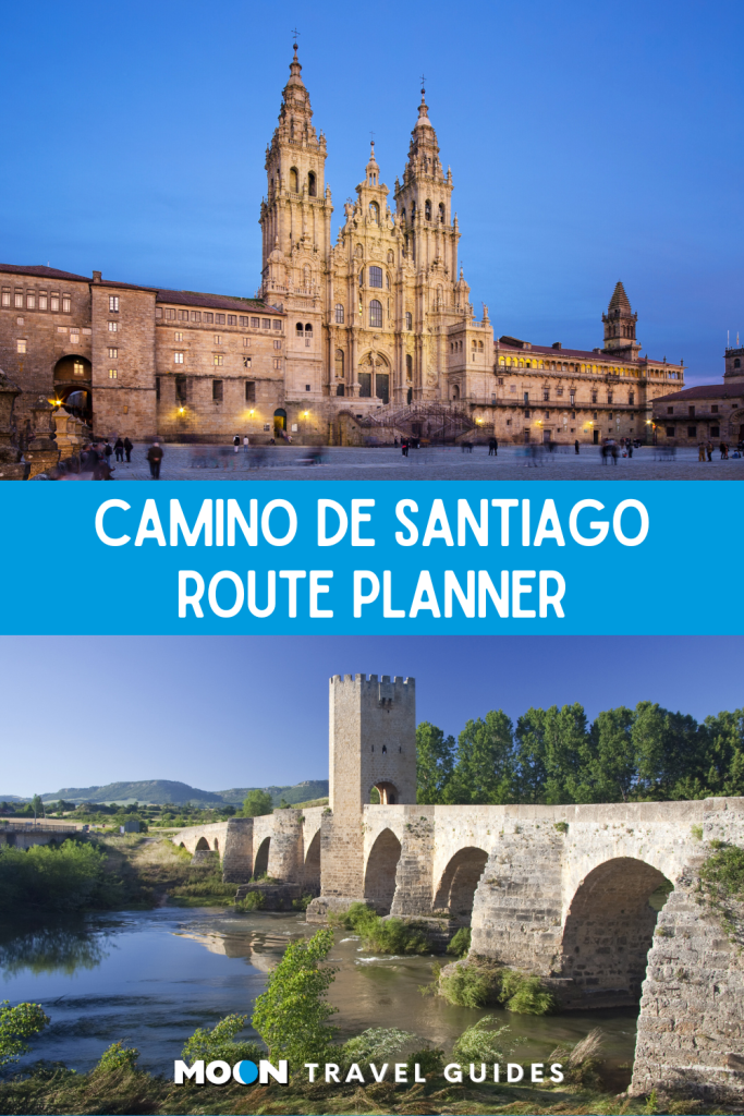 Images of cathedral and bridge with text Camino de Santiago Route Planner