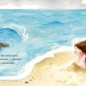 Interior illustration from Hope and the Sea showing a little girl playing on the beach
