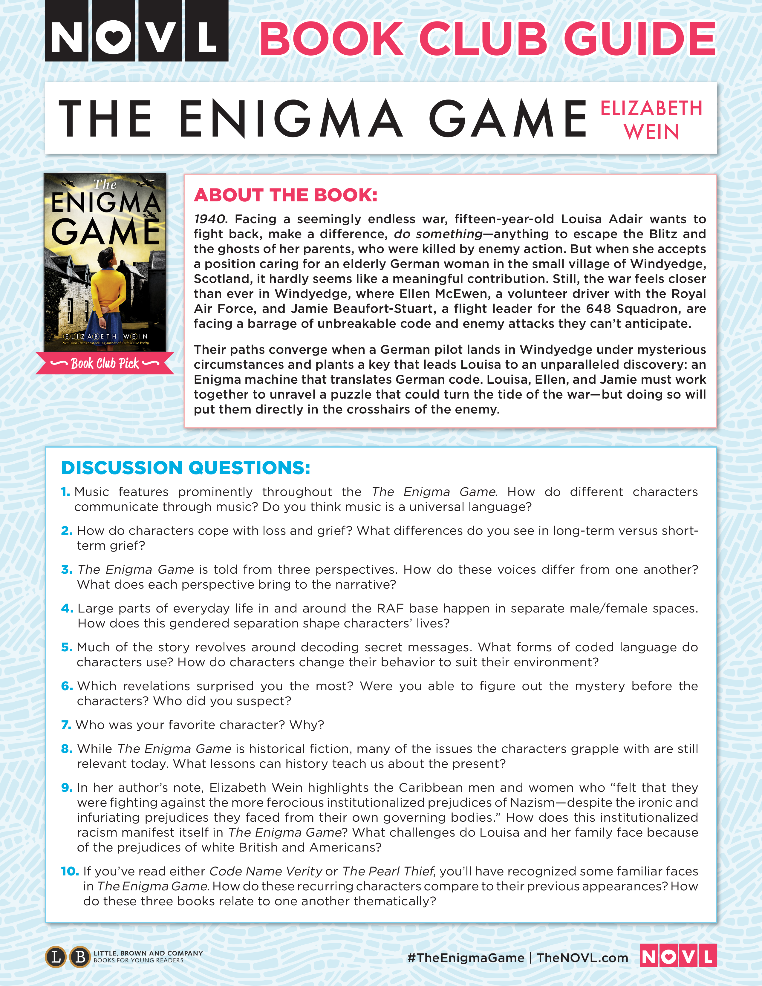 NOVL - Image for Book Club Guide for 'The Enigma Game by Elizabeth Wein