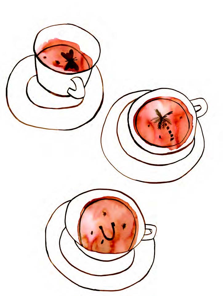 Illustration of three full tea cups from "The Young Witch's Guide to Living Magically." illustrated by Anisa Makhoul