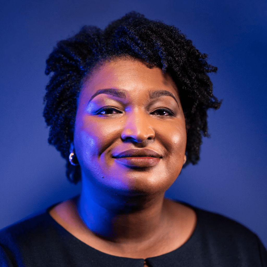 Photo of Stacey Abrams against a blue background