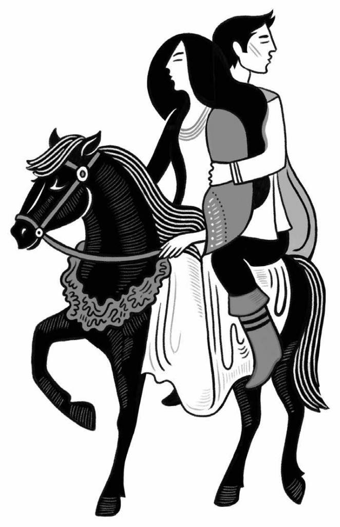 Black and white illustration of Embarr from “The Little Encyclopedia of Mythical Horses: An A-to-Z Guide to Legendary Steeds”