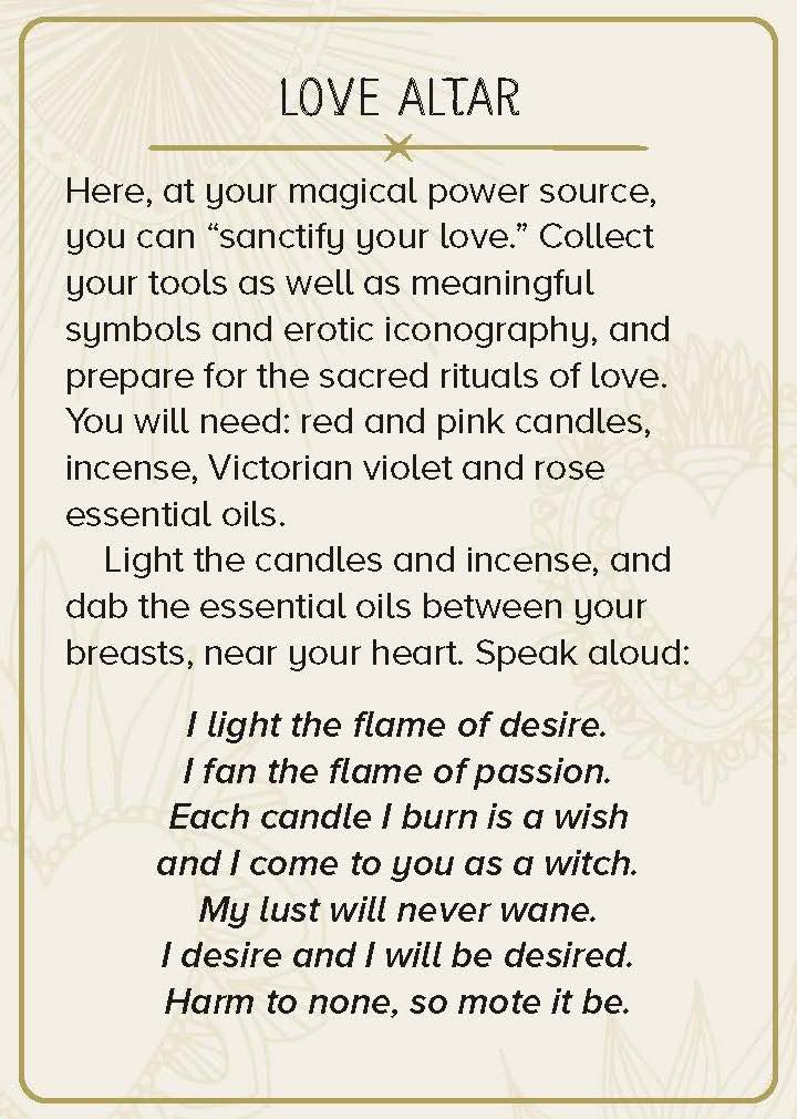 Image of the “Love Altar” card from “The Practical Witch’s Love Spell Deck: 100 Spells for Romance, Passion, and Desire”