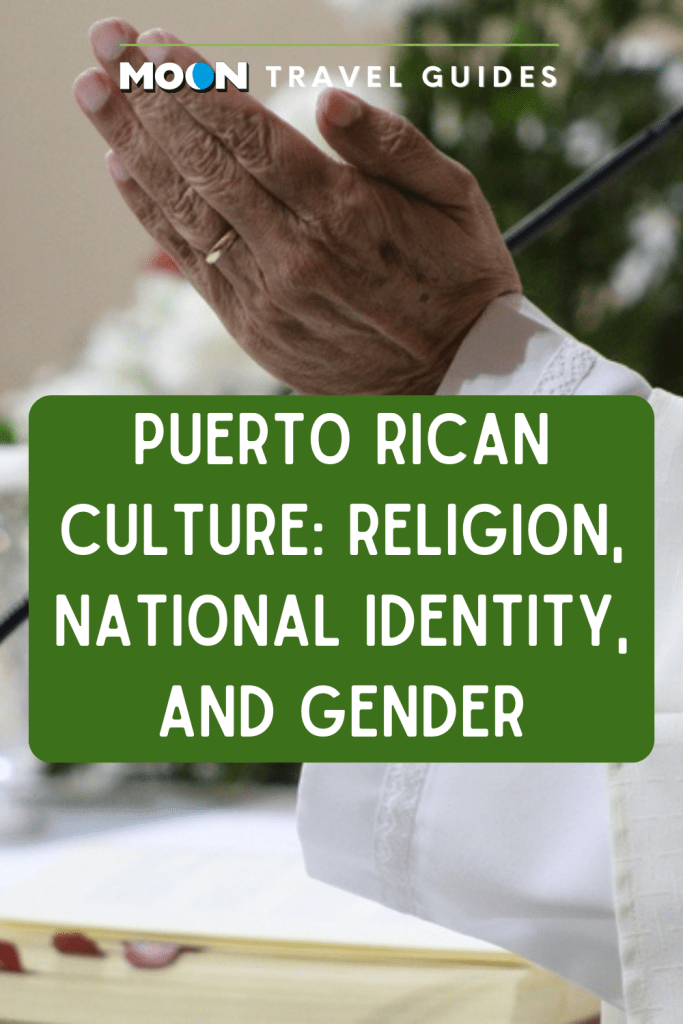 Image of priest's hands with text Puerto Rican Culture: Religion, National Identity, and Gender