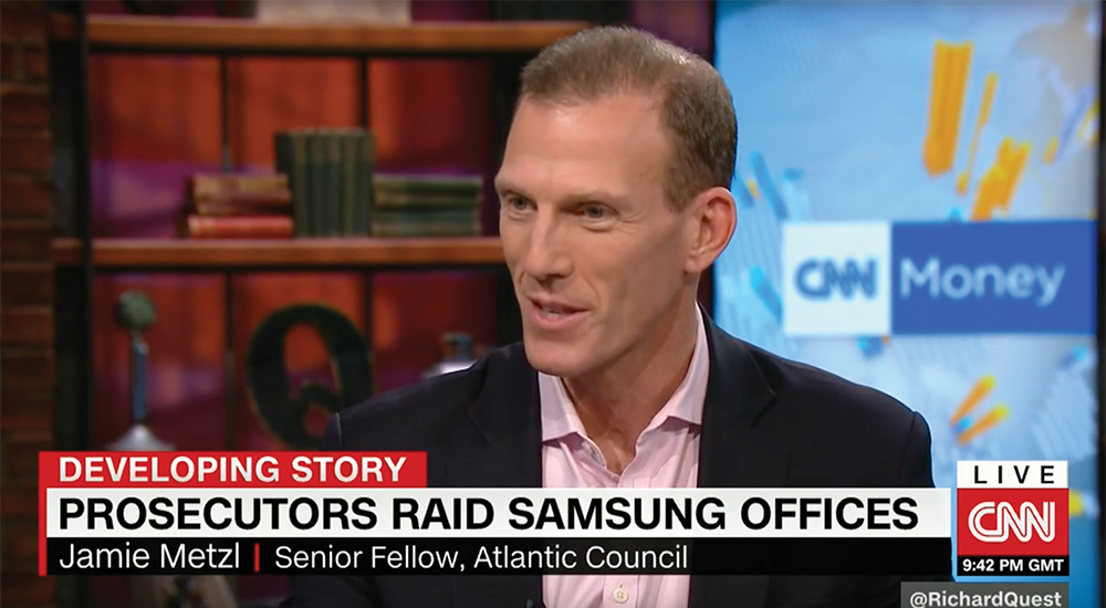 Picture of author Jamie Metzle while a guest on CNN.