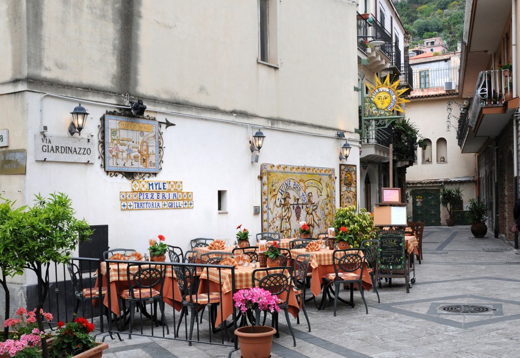 The narrow historic streets of Taormina