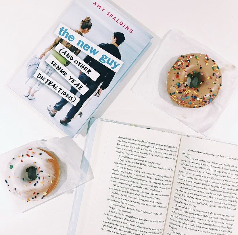 Instagram image of the book "The New Guy and other Senior Year Distractions) by Amy Spalding