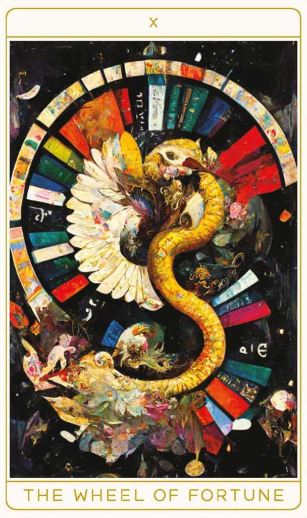 The Wheel of Fortune card from “The Artist Decoded Tarot: A Deck and Guidebook”