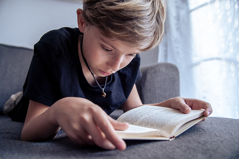 Boy reading a book