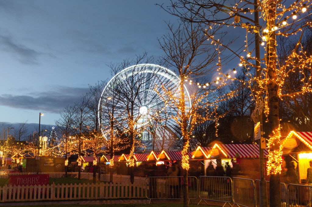 a glowing winter holiday market in ireland