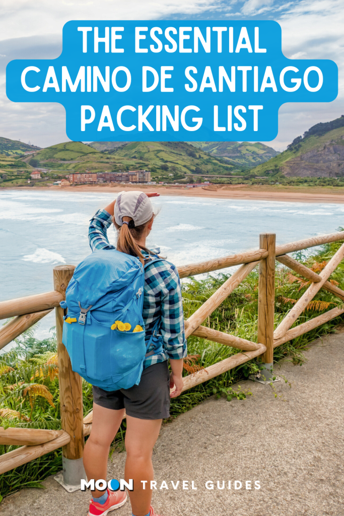 Image of hiker with backpack and text The Essential Camino de Santiago Packing List