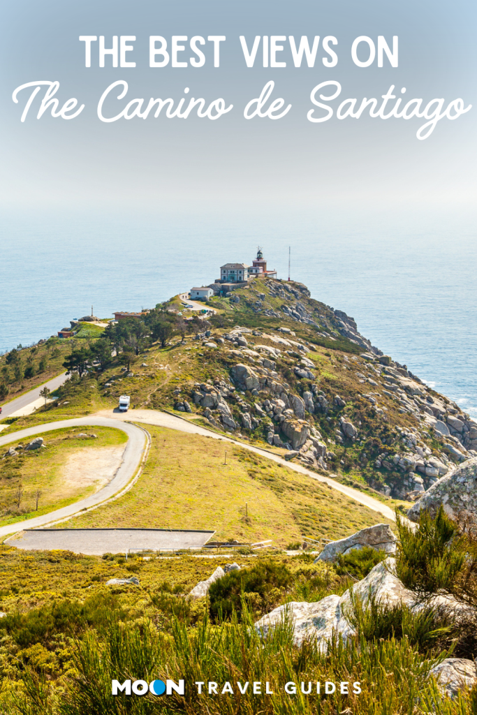 Image of rocky ocean promontory with text The Best Views on The Camino de Santiago
