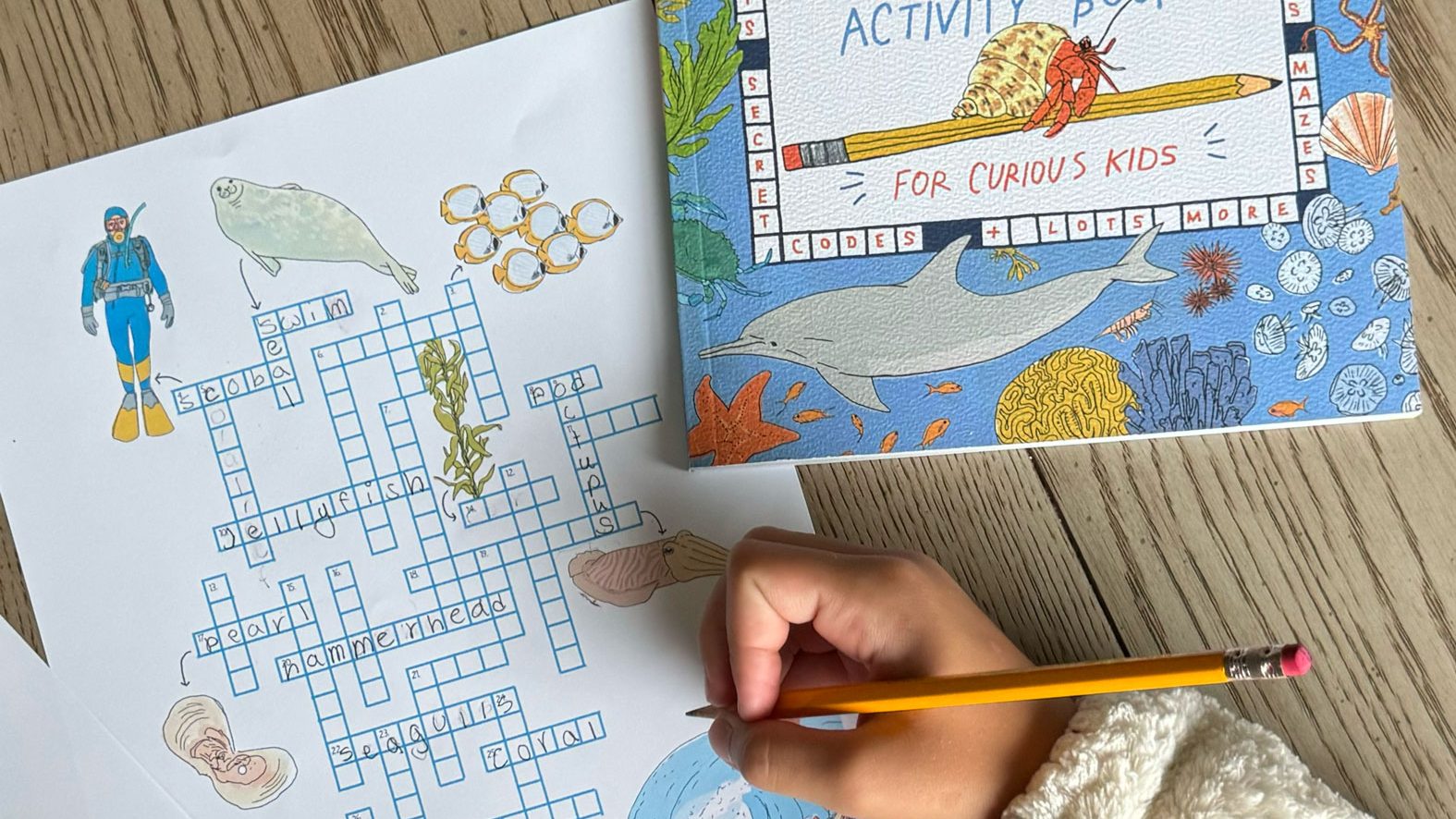 Photo of a Julia Rothman Ocean Anatomy Activity Book crossword puzzle.