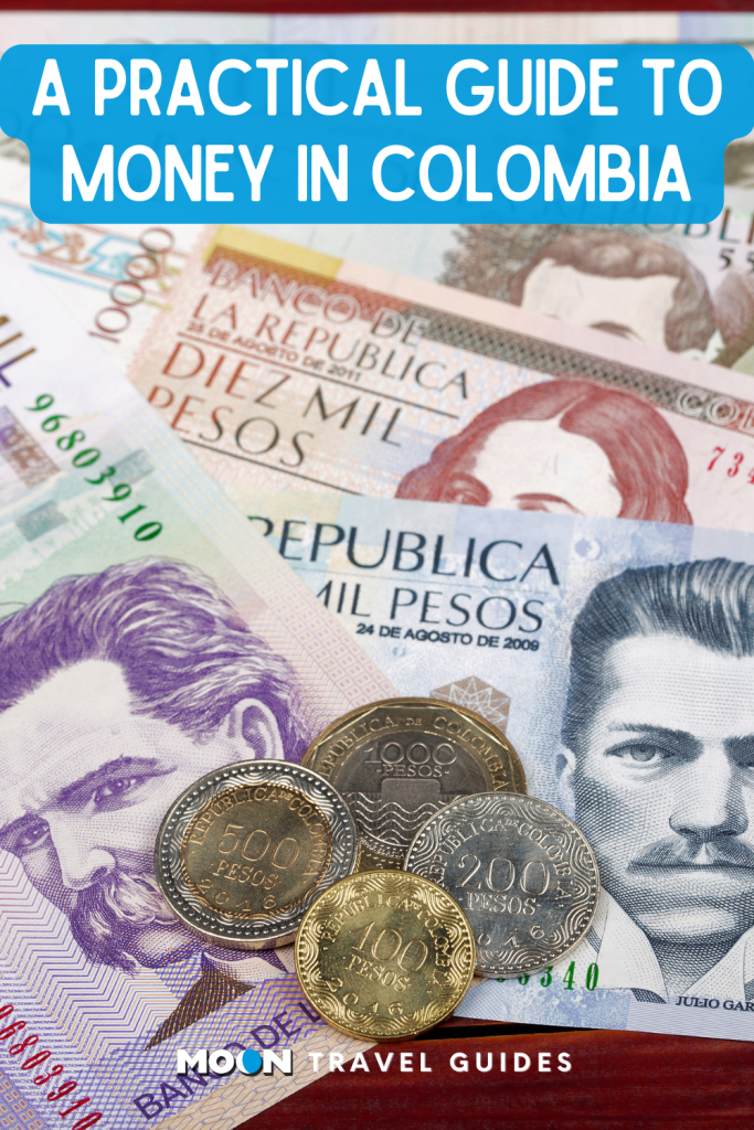 image of money (pesos) with text that says "A Practical Guide to Money in Colombia"