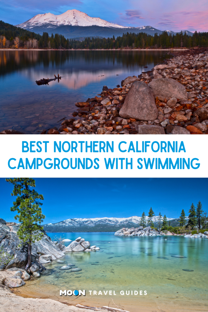 for pinterest: image of lake tahoe and lake shasta with heading text of article