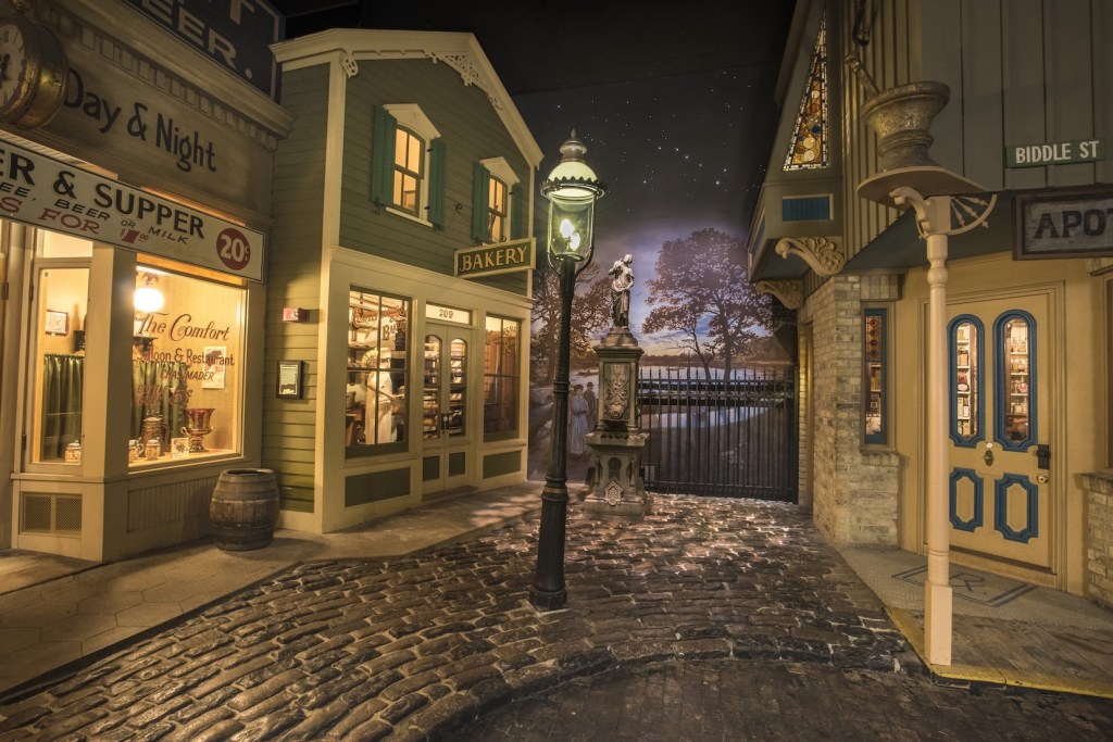 a walk-through diorama of a recreated early 1900s street in the Milwaukee Public museum