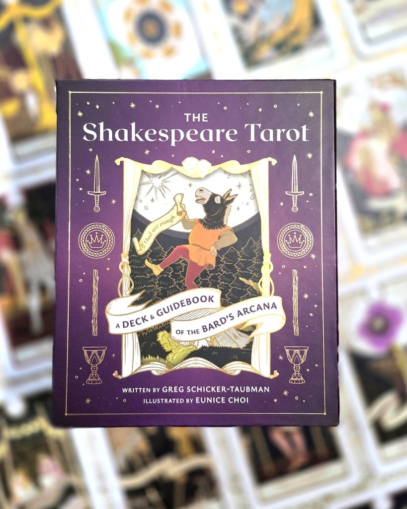 Photo of The Shakespeare Tarot box laid above cards from the deck
