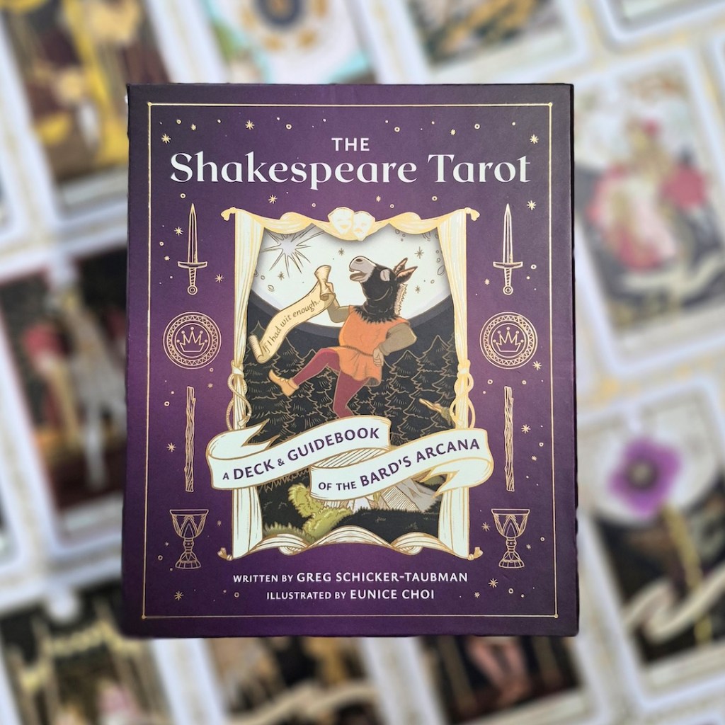 Photo of The Shakespeare Tarot box laid above cards from the deck