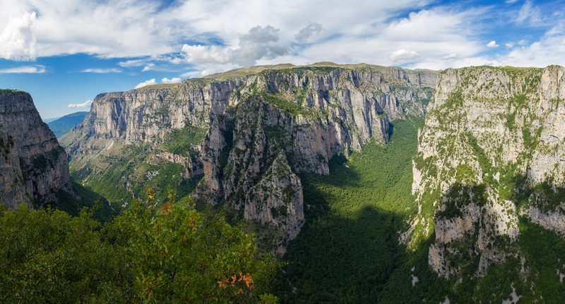 Landscape of a lush, deep rocky valley