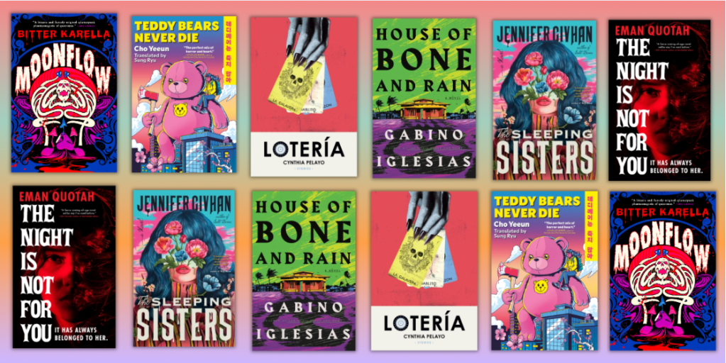 Colorful display of books within article