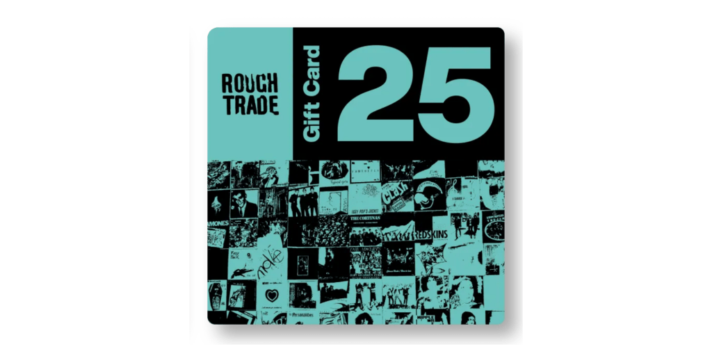 a teal and blue gift card worth $25 at an online record store